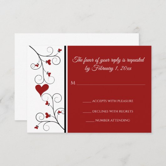 Liefde groeit | Roodharten Valentijn bruiloft RSVP Kaartje (Voorkant / Achterkant)