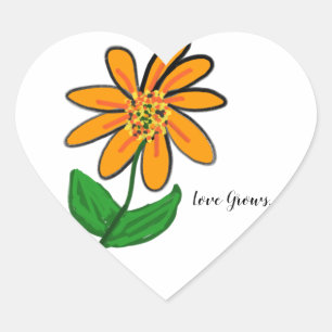 Liefde groeit Sinaasappel Bloemen Hart Sticker