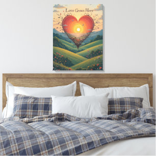 Liefde Groeit Sunset Heart Landscape Art Canvas Afdruk