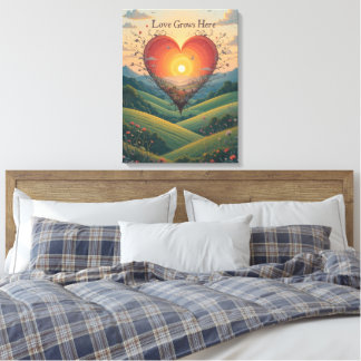 Liefde Groeit Sunset Heart Landscape Art Canvas Afdruk