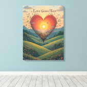 Liefde Groeit Sunset Heart Landscape Art Canvas Afdruk (Insitu (Houten vloer))