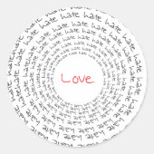 Liefde/Haat Ronde Sticker (Voorkant)