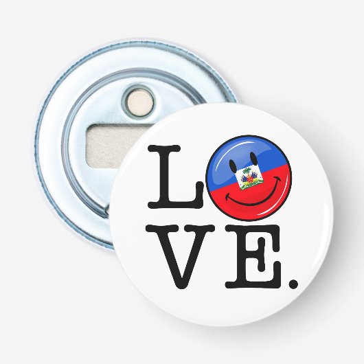 Liefde Haiti glimlachende vlag Button Flesopener (Voorkant)