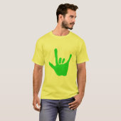 Liefde hand, gebarentaal in groen, op T-shirt (Voorkant volledig)