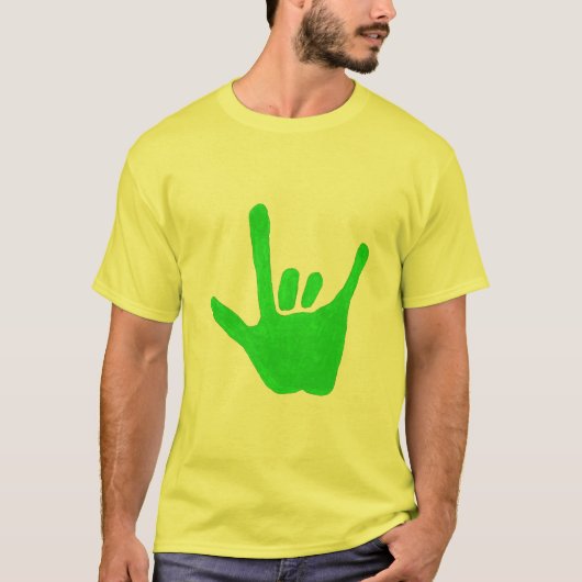 Liefde hand, gebarentaal in groen, op T-shirt (Voorkant)