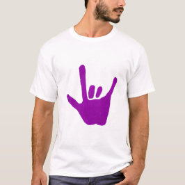 Liefde hand, gebarentaal in het paars op T-shirt