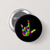 Liefde Hand Gebarentaal Puzzel Autisme Bewustzijn  Ronde Button 5,7 Cm (Voorkant /achterkant)