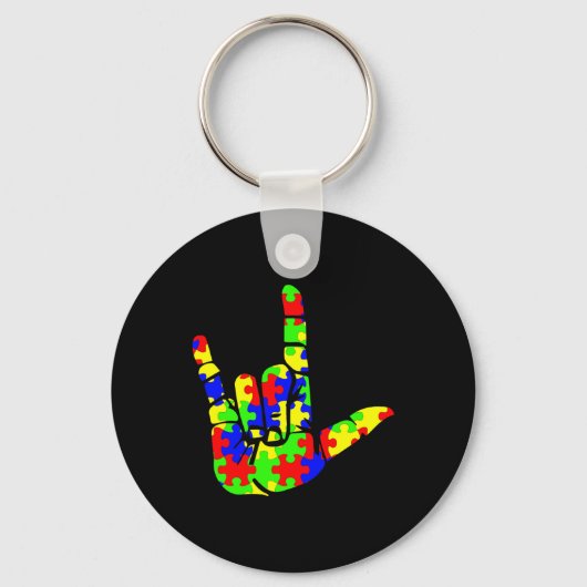 Liefde Hand Gebarentaal Puzzel Autisme Bewustzijn Sleutelhanger (Voorkant)