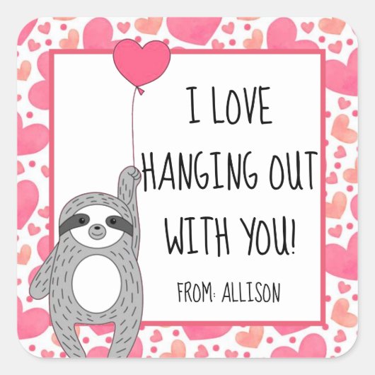 Liefde Hanging Out Schattige Sloth Kinder Class Va Vierkante Sticker (Voorkant)
