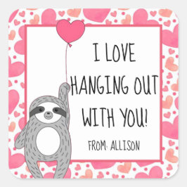 Liefde Hanging Out Schattige Sloth Kinder Class Va Vierkante Sticker