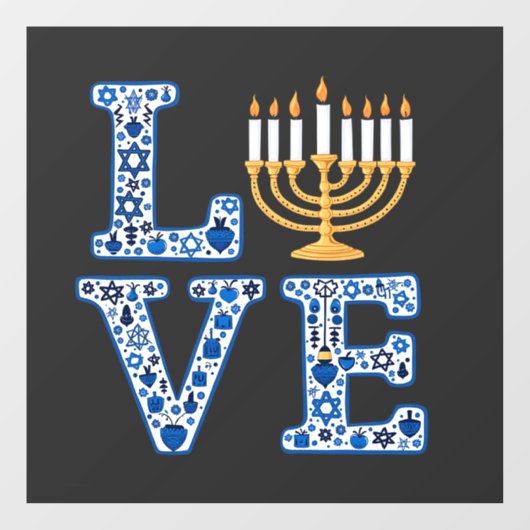 Liefde Hanukkah Joods Feest Menorah  Raamsticker (Vel)