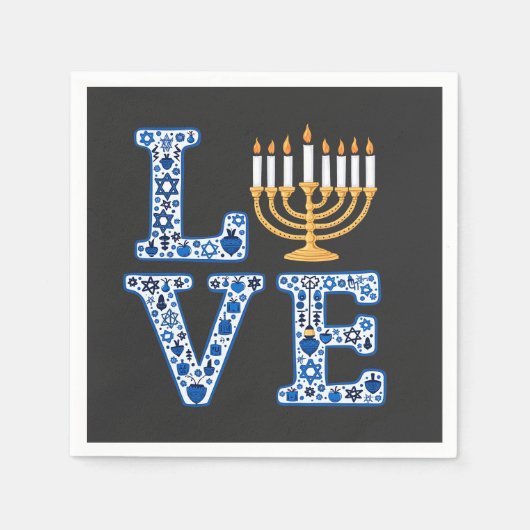 Liefde Hanukkah Joods Feest Menorah Servet (Voorkant)