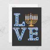 Liefde Hanukkah Joods Feestdag Menorah  Uitnodiging Briefkaart (Voorkant / Achterkant)