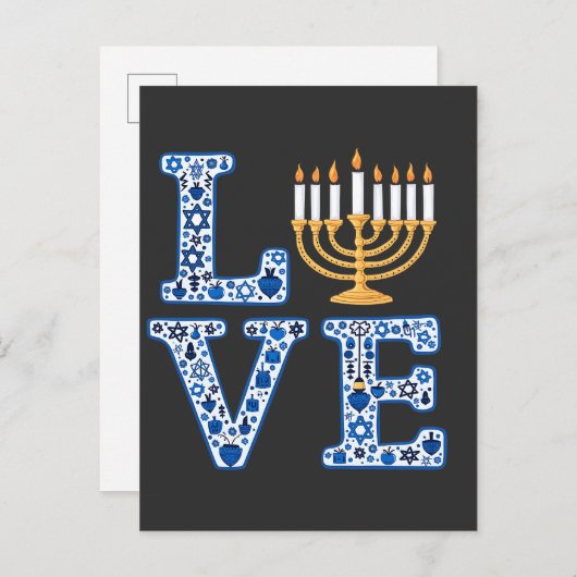 Liefde Hanukkah Joods Feestdag Menorah  Uitnodiging Briefkaart (Voorkant / Achterkant)