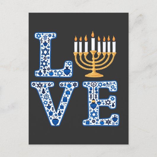 Liefde Hanukkah Joods Feestdag Menorah  Uitnodiging Briefkaart (Voorkant)