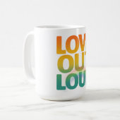Liefde hardop Retro Pride typografie ontwerp Koffiemok (Voorkant links)