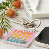 Liefde hardop Retro Pride typografie ontwerp Sleutelhanger (Voorkant Rechts)