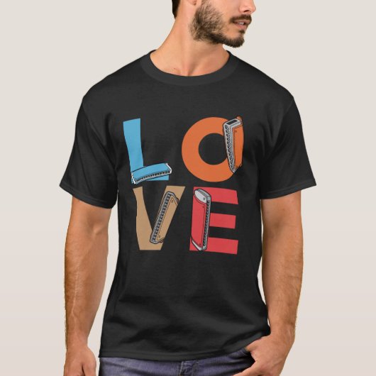 Liefde Harmonica Speler Harmonicus Harm T-shirt (Voorkant)
