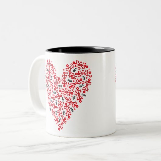 Liefde hart 2012 icoon zwart en rood tweekleurige koffiemok (Voorkant links)