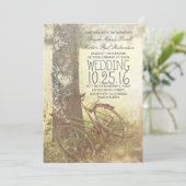 Liefde hart berk boom en fiets rustieke bruiloft kaart (Staand voorkant)