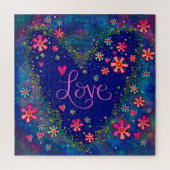 Liefde Hart Bloemen Blauw Inspirivity Legpuzzel (Verticaal)