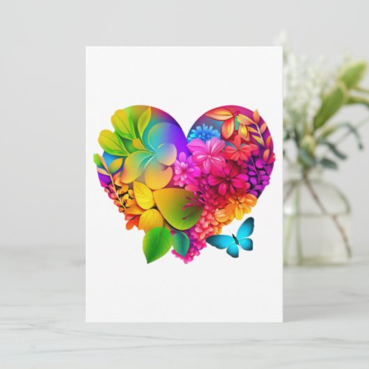 Liefde Hart Bloemen Design Bedankkaart (Staand voorkant)