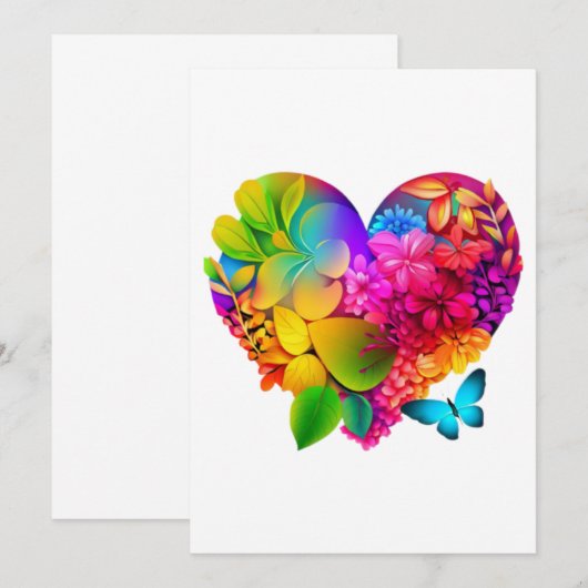 Liefde Hart Bloemen Design Bedankkaart (Voorkant / Achterkant)