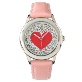Liefde Hart, Bloemen Patroon, Modern,schattig Horloge