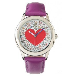Liefde Hart, Bloemen Patroon, Modern,schattig Horloge