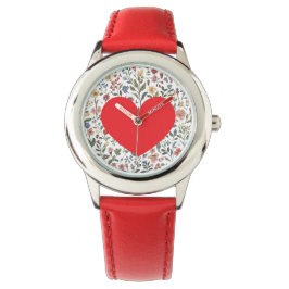 Liefde Hart, Bloemen Patroon, Modern,schattig Horloge
