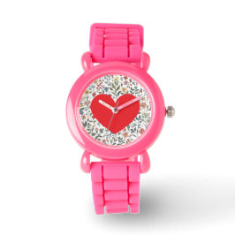 Liefde Hart, Bloemen Patroon, Modern,schattig Horloge