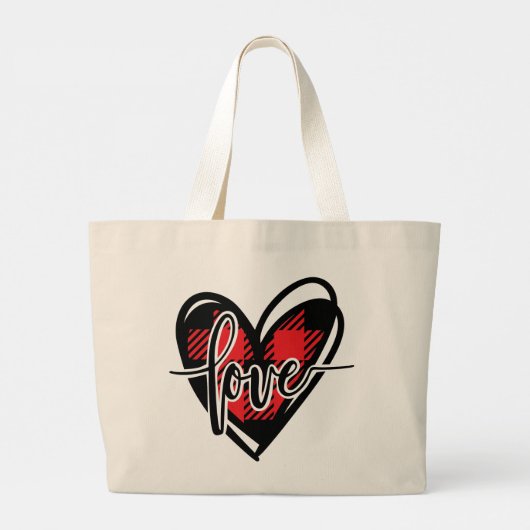 LIEFDE HART buffel geruit Grote Tote Bag (Achterkant)