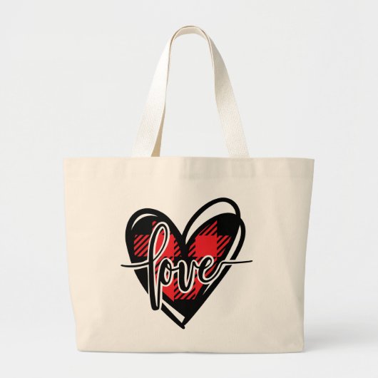LIEFDE HART buffel geruit Grote Tote Bag (Voorkant)