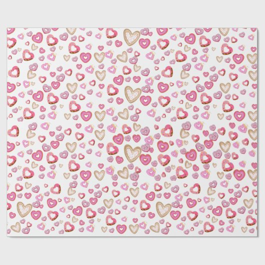 Liefde hart doneert zoete gebak roze valentijn cadeaupapier (Vlak)