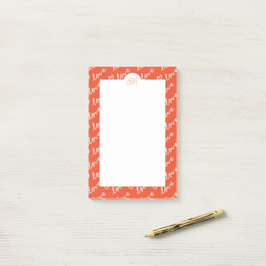 Liefde & Hart Doodles met monogram Post-it® Notes (Op bureau)