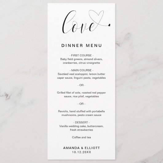 Liefde Hart Elegant Bruiloft Menu (Voorkant)