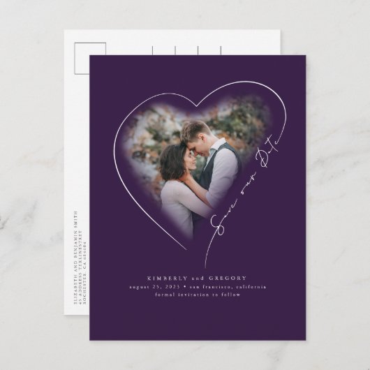 Liefde Hart Elegant Minimaal Bewaar de datum Foto Aankondigingskaart (Voorkant / Achterkant)