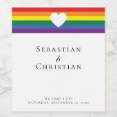 Liefde Hart en Regenboog Gay Bruiloft Wijn Etiket (Enkel label)