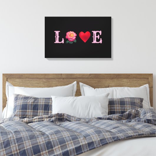 Liefde hart en Roos ventilator zwart Canvas Afdruk (Insitu (Slaapkamer))