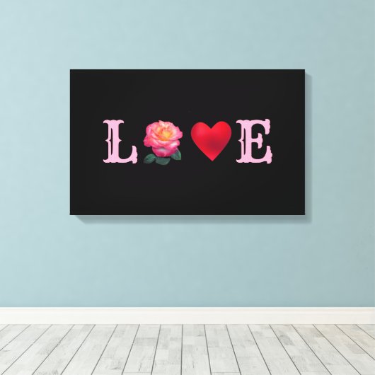 Liefde hart en Roos ventilator zwart Canvas Afdruk (Insitu (Houten vloer))