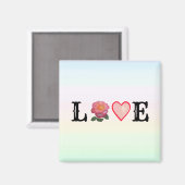 Liefde hart en roze roze roze roer op parelkleuren magneet (Voorkant / Achterkant)