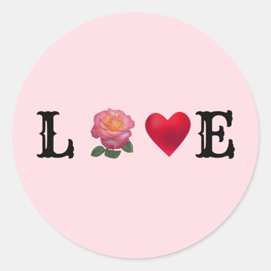 Liefde hart en roze roze roze roze bloem ronde sticker (Voorkant)