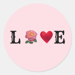 Liefde hart en roze roze roze roze bloem ronde sticker