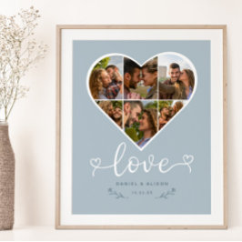 Liefde Hart Foto Collage Grid Paar Blauw Poster