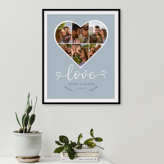 Liefde Hart Foto Collage Grid Paar Blauw Poster