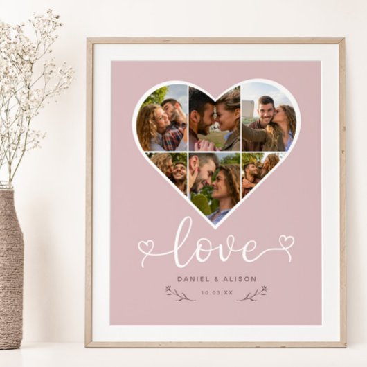 Liefde Hart Foto Collage Grid Paar Blush Poster