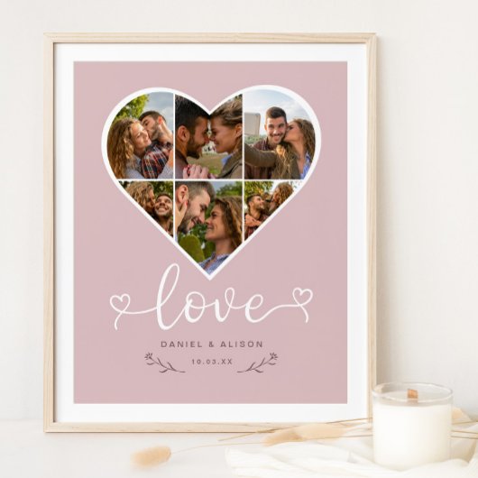 Liefde Hart Foto Collage Grid Paar Blush Poster