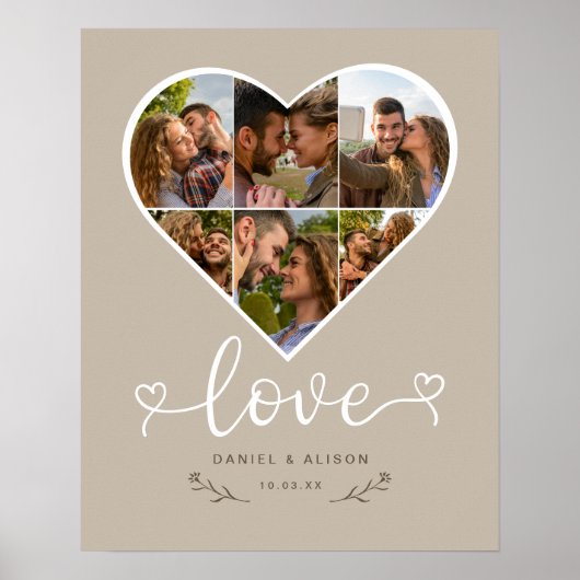 Liefde Hart Foto Collage Grid Paar Latte Poster (Voorkant)
