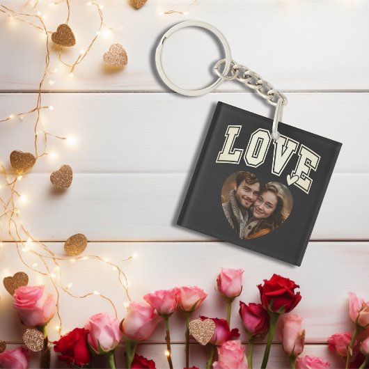 Liefde Hart Gepersonaliseerde Foto Valentijns Sleutelhanger