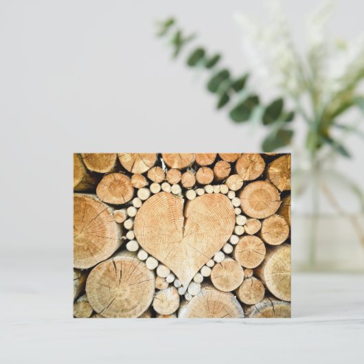 Liefde, hart, hout mozaïek briefkaart (Staand voorkant)